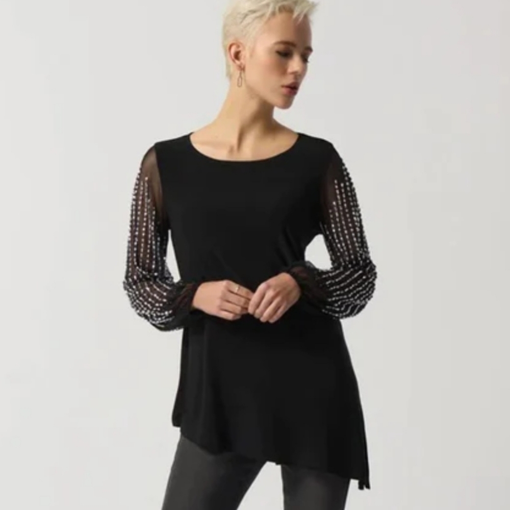 MARINA - Asymmetric Women blouse - Beaded Sleeve arm - Size 8 - NWT - Picture 1 of 3